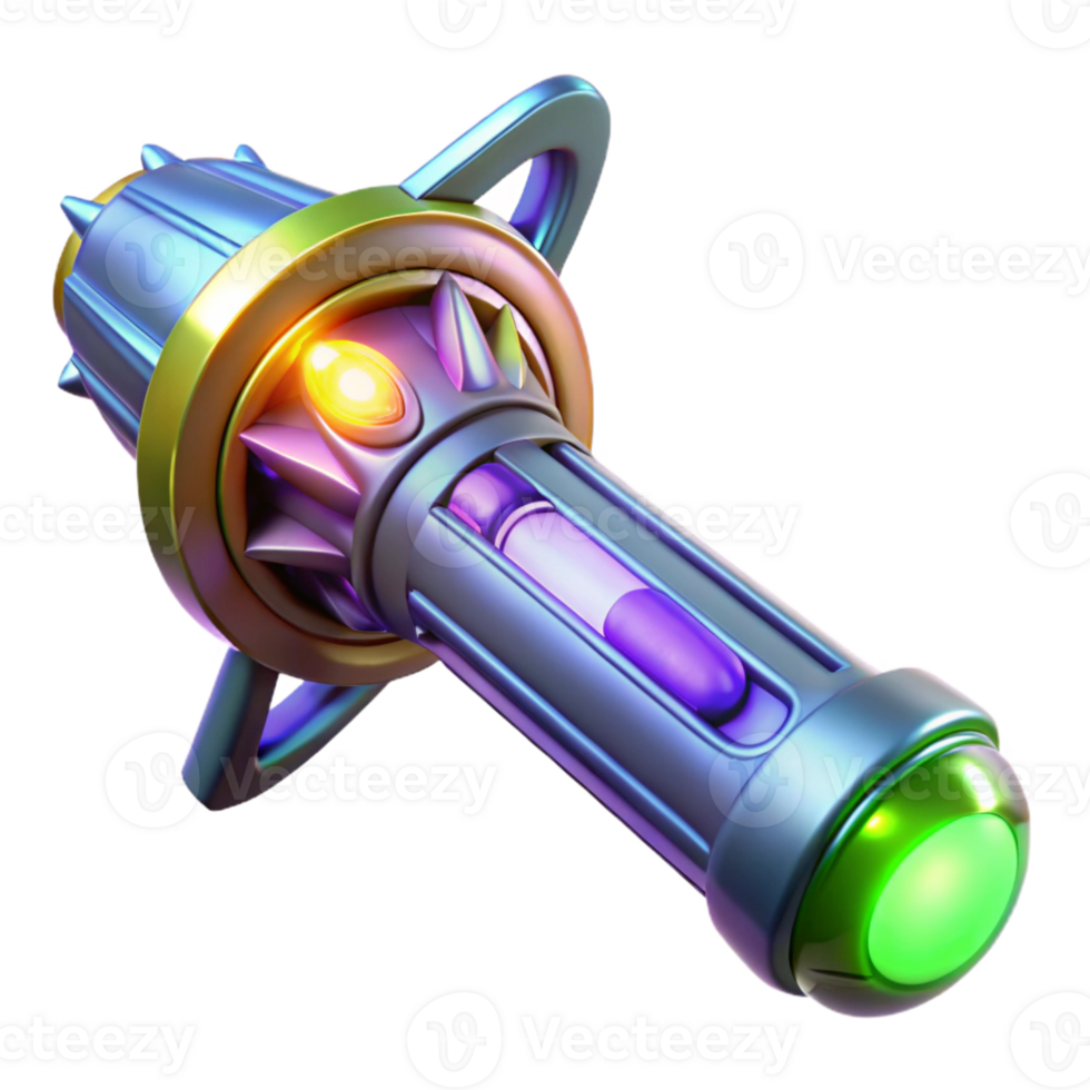 majestic unparalleled Alien weapon with glowing energy source and intricate design with Transparent Background png