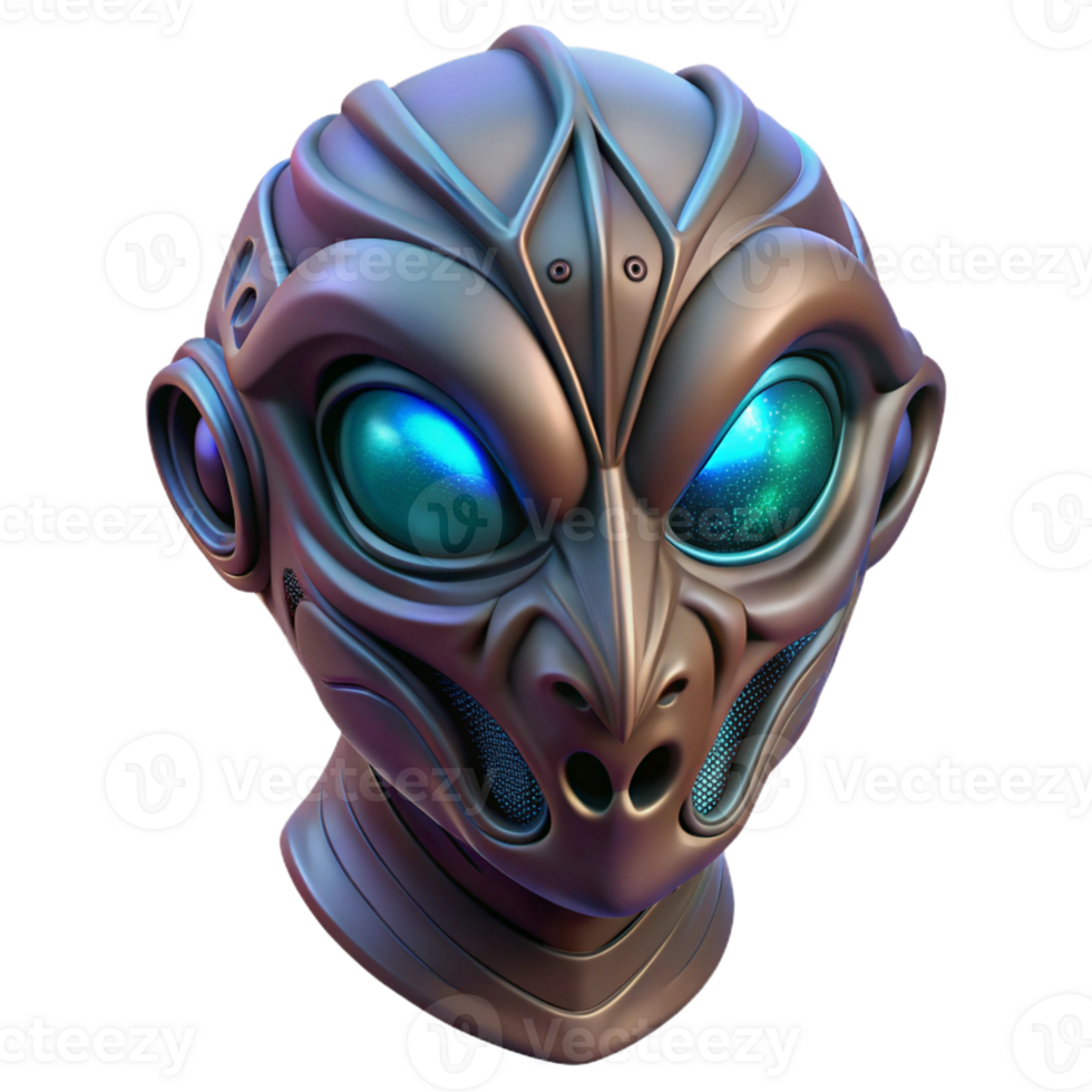 hypnotic vintage Alien mask with intricate carvings and glowing eyes with Transparent Background handcrafted png
