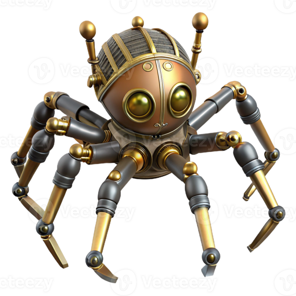 fascinating quintessential Steampunk clockwork spider automaton with eight articulated legs with Transparent Background png