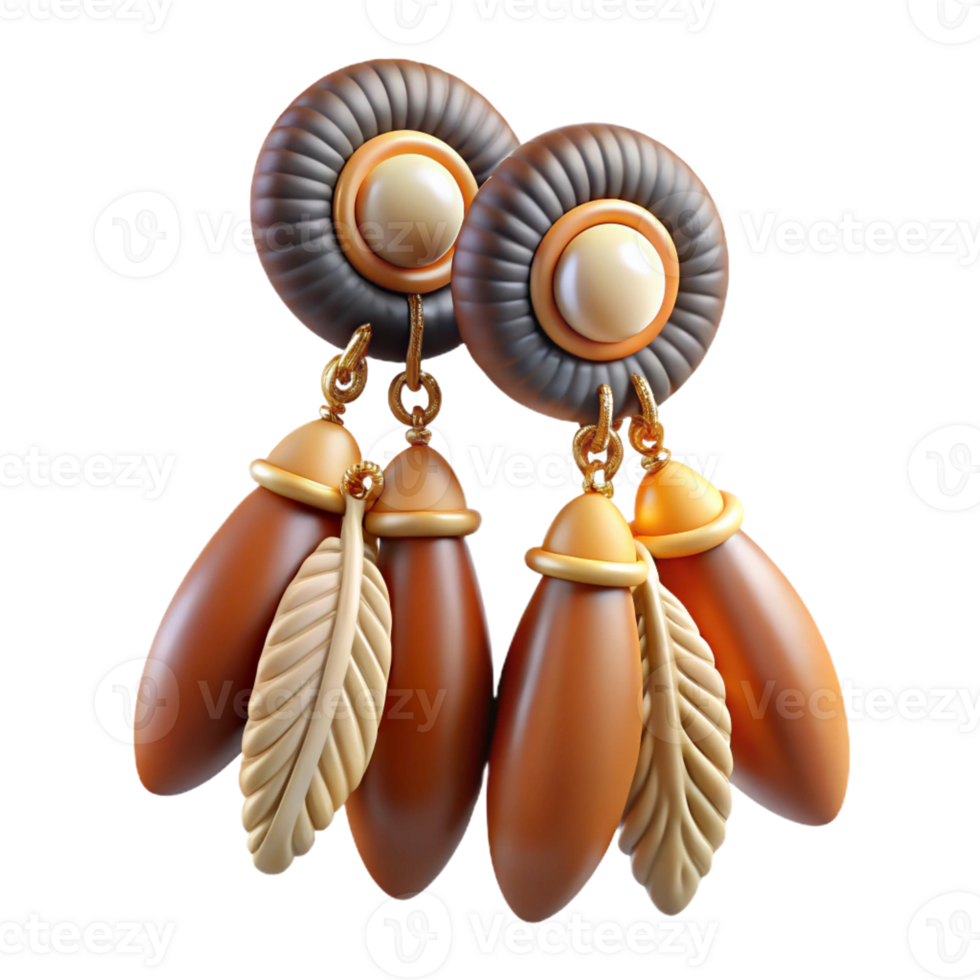 sought-after artistic Ultra-detailed, photorealistic isolated cutout of a tribal woman's beaded earrings with shell and feather pendants with Transparent Background elite png