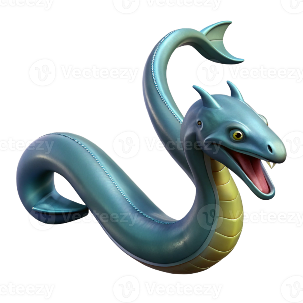serene peaceful mid-century Leviathan, sea serpent, with Transparent Background authentic png