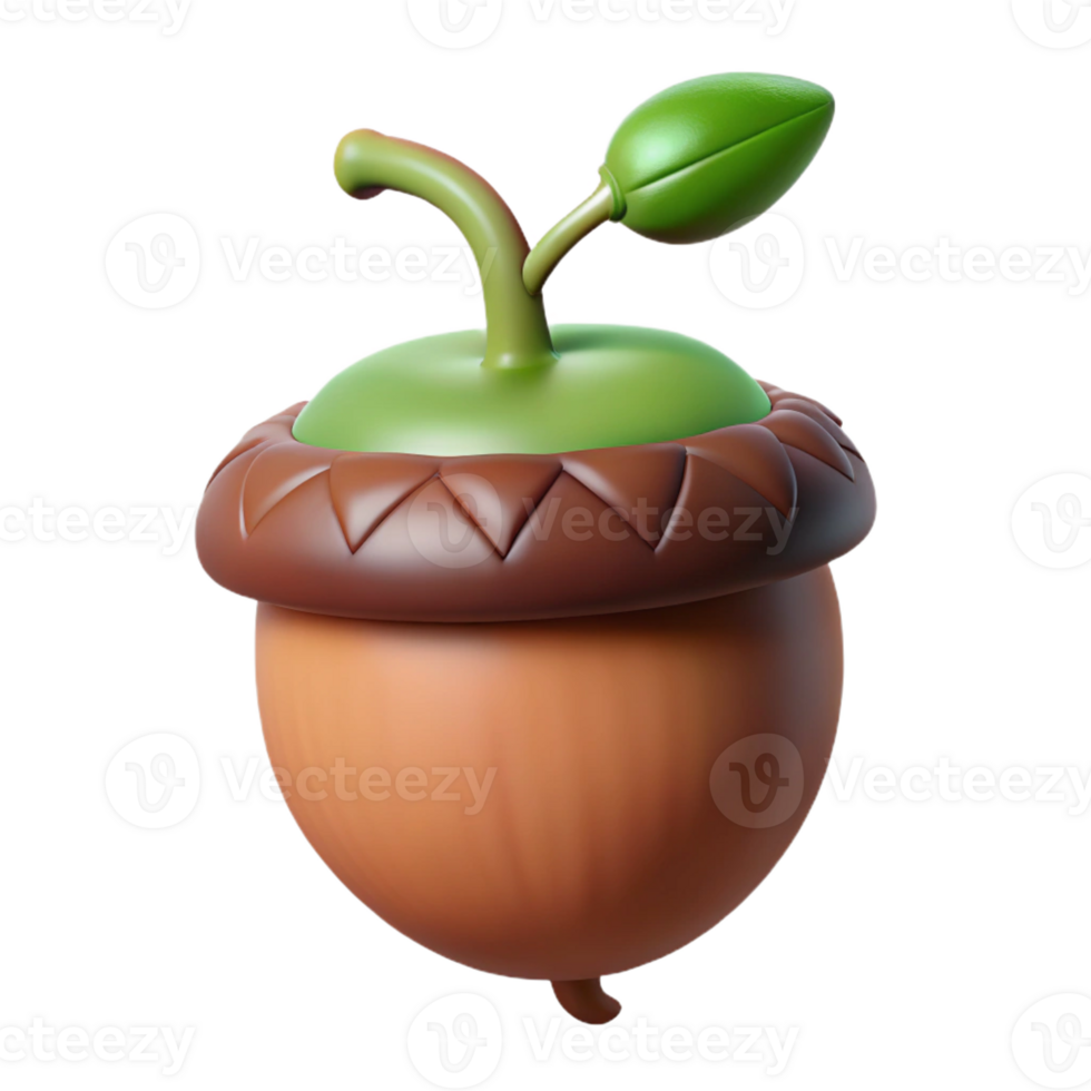 impressive whimsical tropical Photorealistic, ultra-detailed professional render of a single, sprouting acorn with visible root tendrils Isolated cutout with Transparent Background luxury png