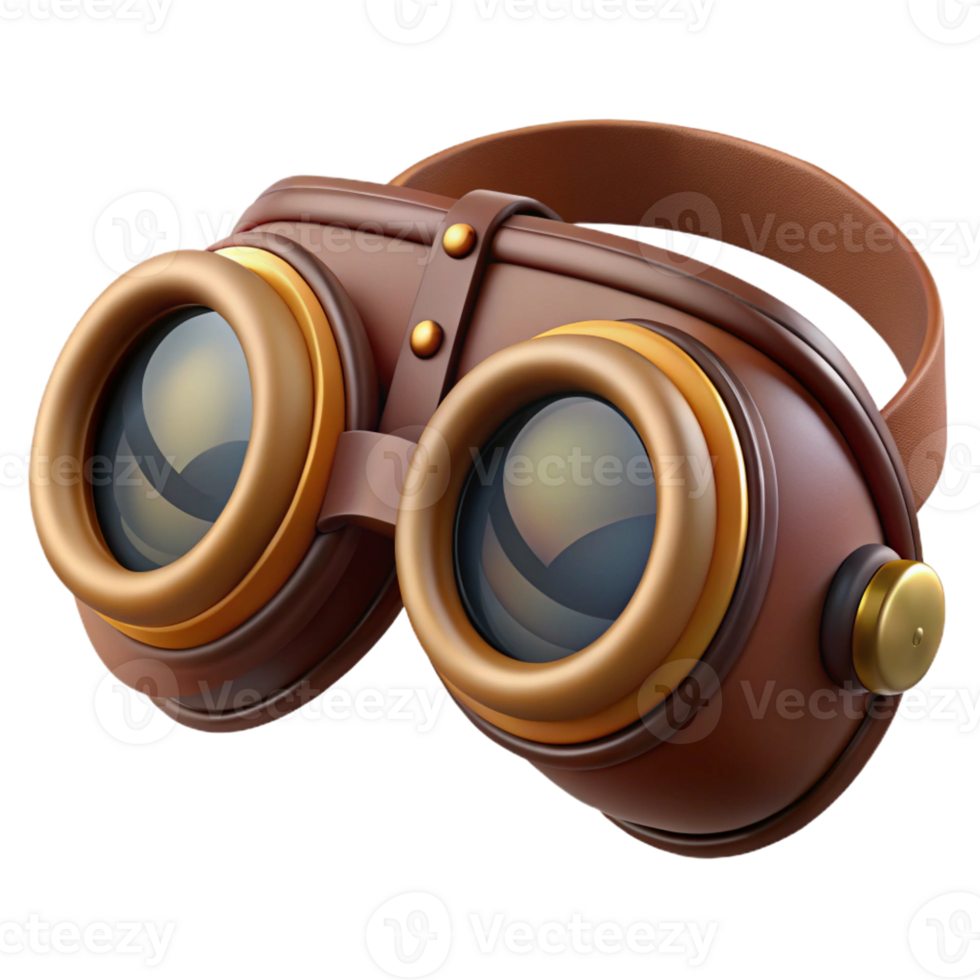 celebrated retro Steampunk goggles with flip-up lenses and leather side shields with Transparent Background perfect clarity png