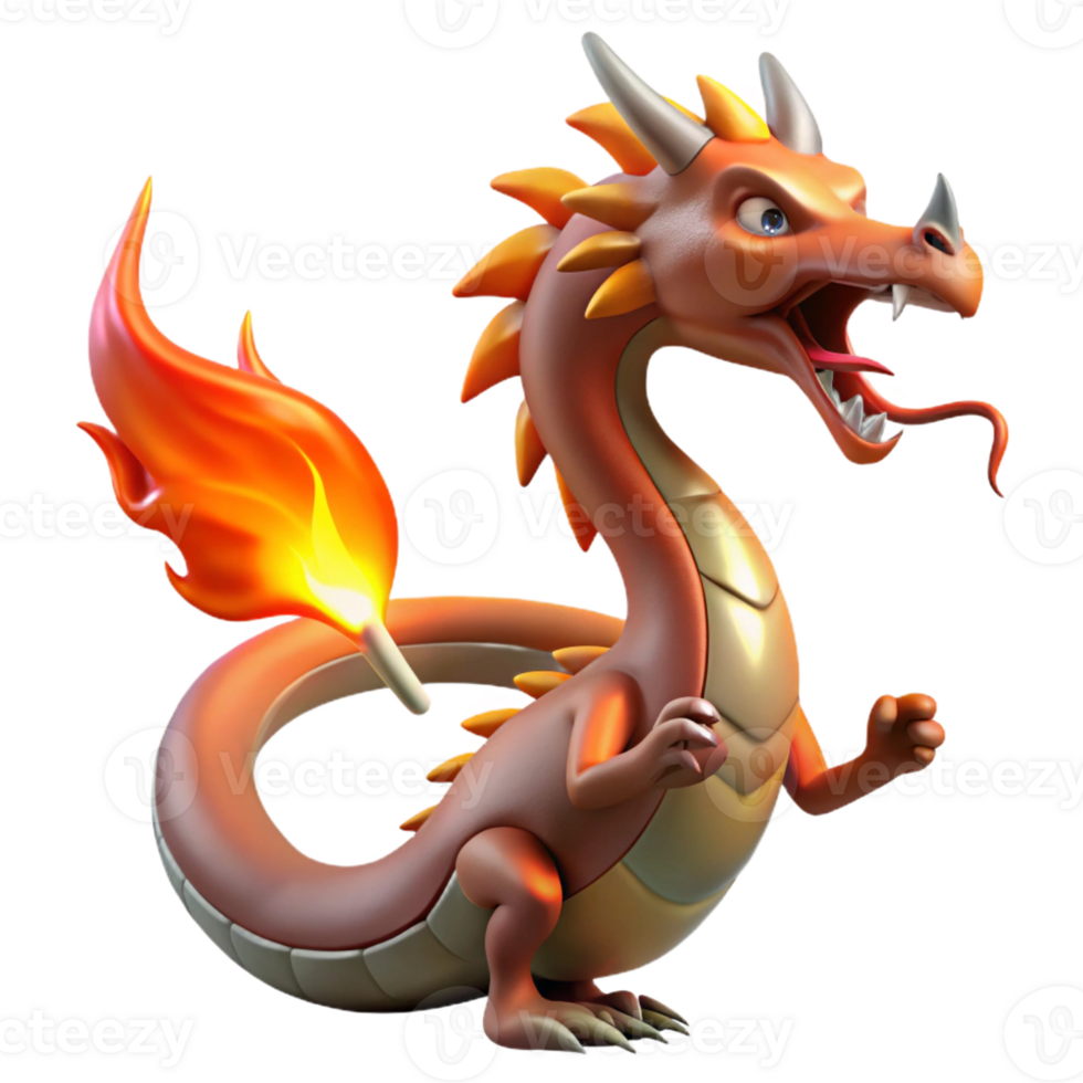 wonderful bold organic Dragon, mythical serpent, breathing fire, with Transparent Background professional png