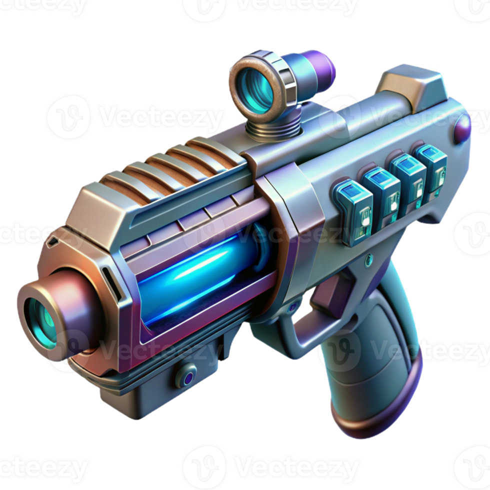 iconic rustic Concept art style, isolated cutout of a powerful, futuristic plasma rifle with intricate mechanisms with Transparent Background ultra HD png