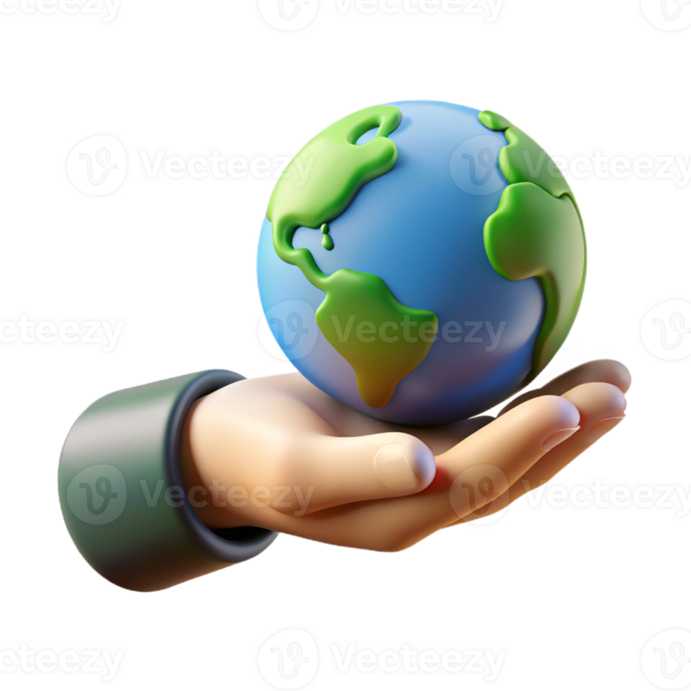 fascinating exceptional Concept art style, isolated cutout of a single human hand holding a miniature planet Earth with Transparent Background png