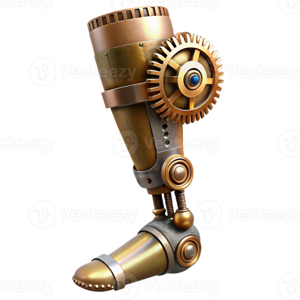 immaculate victorian Steampunk prosthetic leg with exposed gears and hydraulics with Transparent Background artisan png