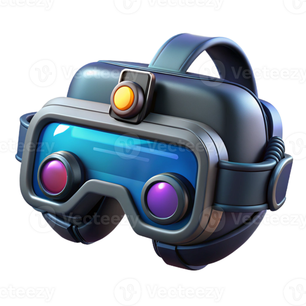intense breathtaking Cyberpunk goggles with HUD display and integrated camera with Transparent Background museum quality png
