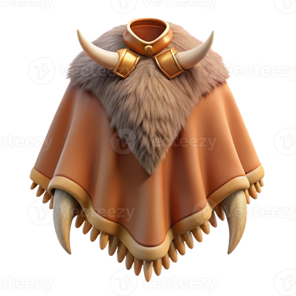 striking exemplary Concept art style, isolated cutout of a tribal hunter's fur cloak with claw and tooth adornments with Transparent Background png