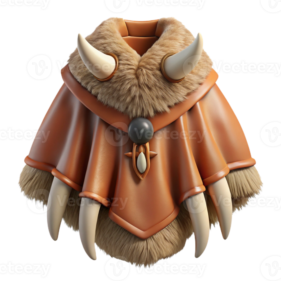remarkable retro Concept art style, isolated cutout of a tribal hunter's fur cloak with claw and tooth adornments with Transparent Background artisan png