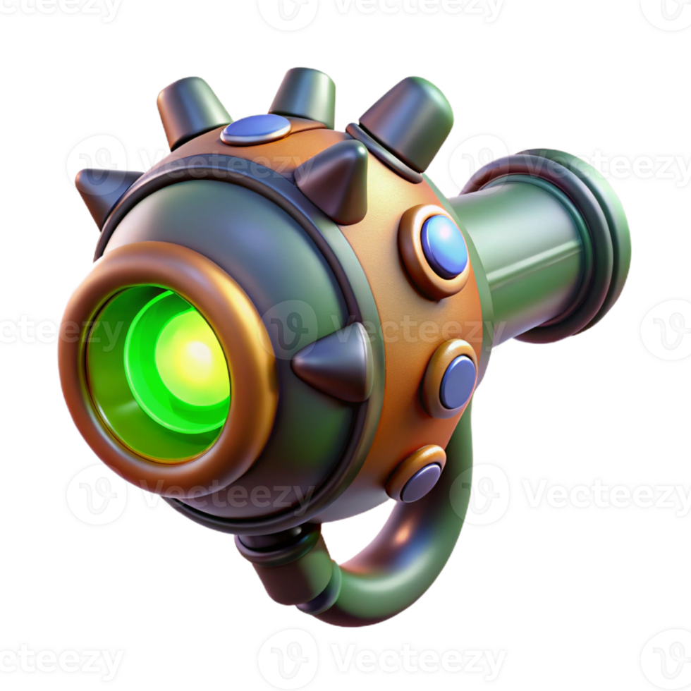 impressive surreal Bio-engineered weapon with organic components and glowing energy core with Transparent Background detailed png