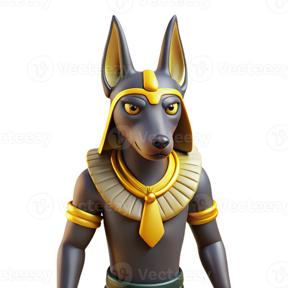 joyful mesmerizing Anubis, Egyptian god of the dead, jackal-headed, with Transparent Background high quality png