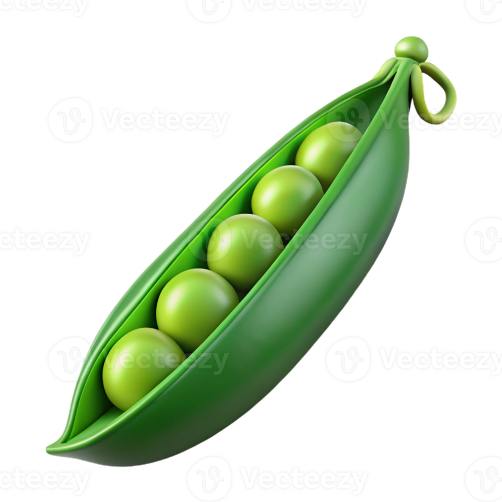 magnificent quintessential Photorealistic, ultra-detailed, professional render of a single, fresh green pea pod with partially visible peas inside Isolated cutout with Transparent Background png