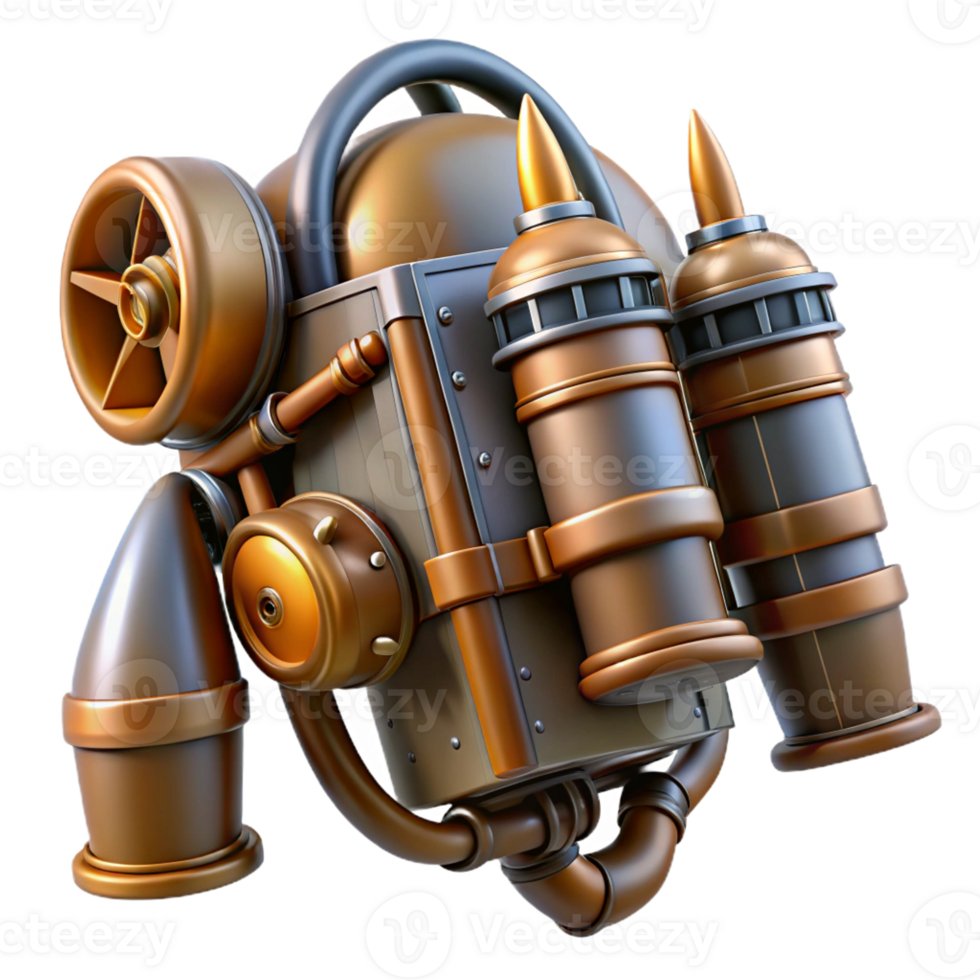 ethereal magnificent Steampunk jetpack with miniature turbines and copper piping with Transparent Background studio quality png