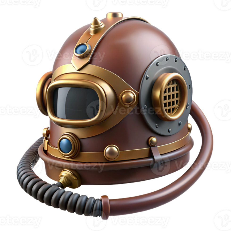 intense sumptuous Steampunk helmet with a visor and communication device with Transparent Background high resolution png