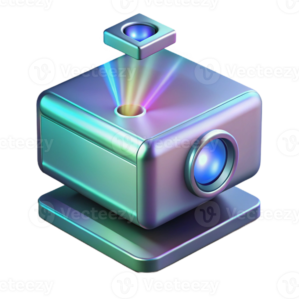 iconic creative Holographic projector emitting a glowing D image with Transparent Background 4K png