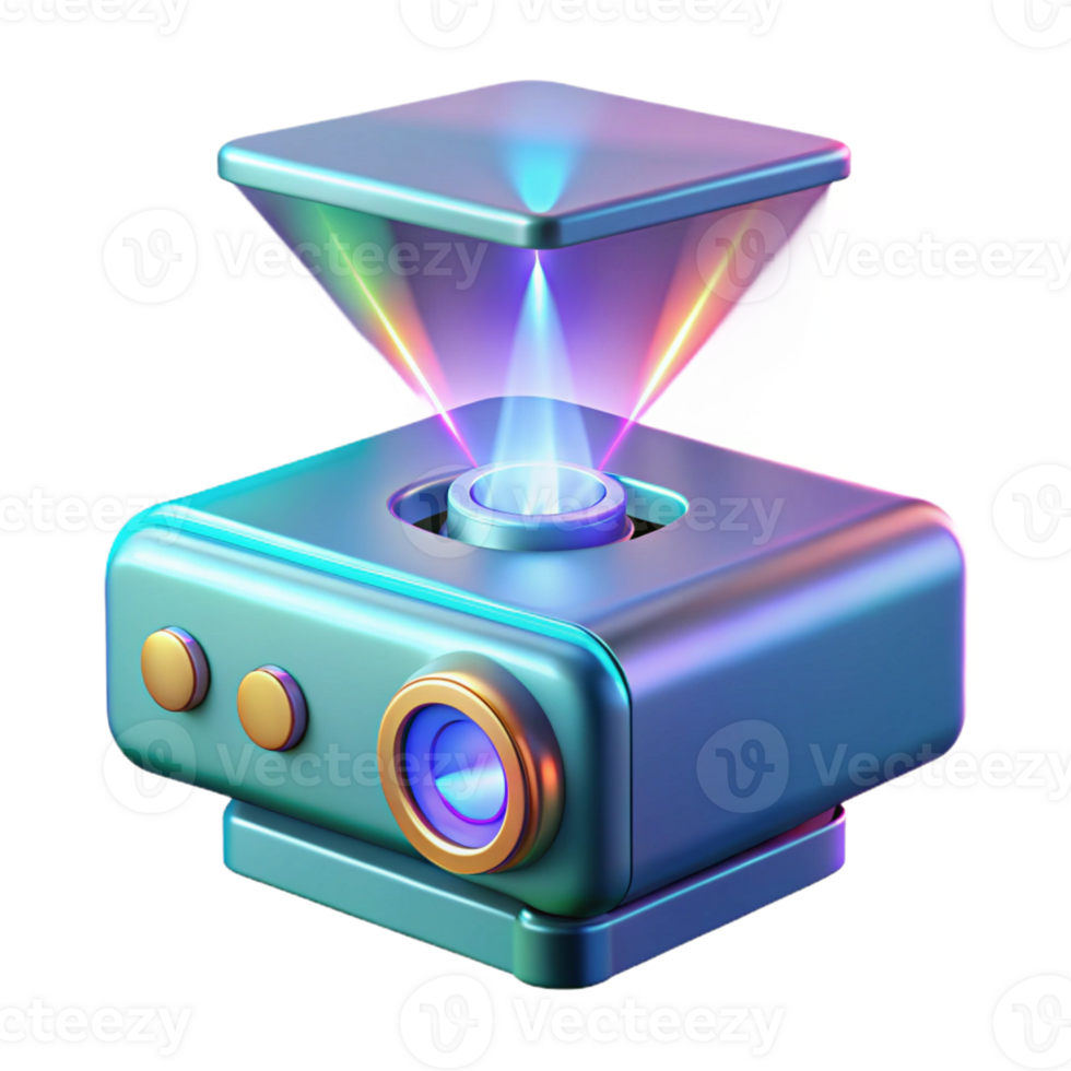 joyful wonderful Holographic projector emitting a glowing D image with Transparent Background luxury png