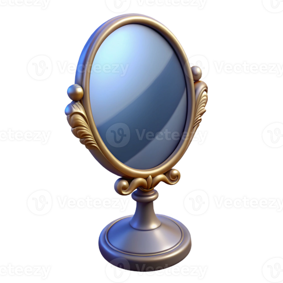impressive nordic Hyper-specific, photorealistic isolated cutout of a single antique mirror reflecting a distorted reality with Transparent Background crisp png