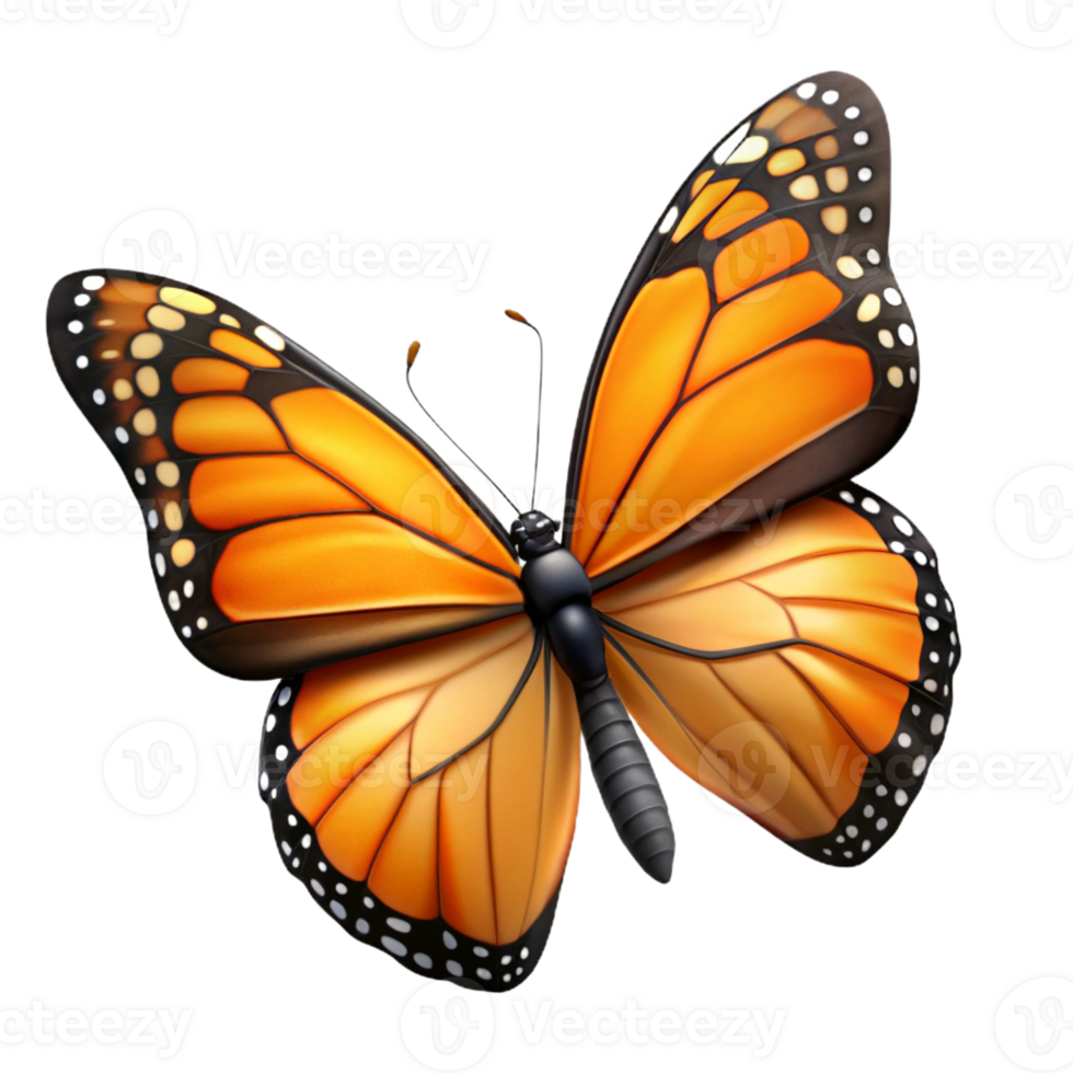 exceptional baroque Hyper-specific, concept art style, isolated cutout of a single, Monarch butterfly with fully open wings displaying intricate patterns with Transparent Background fine detail png