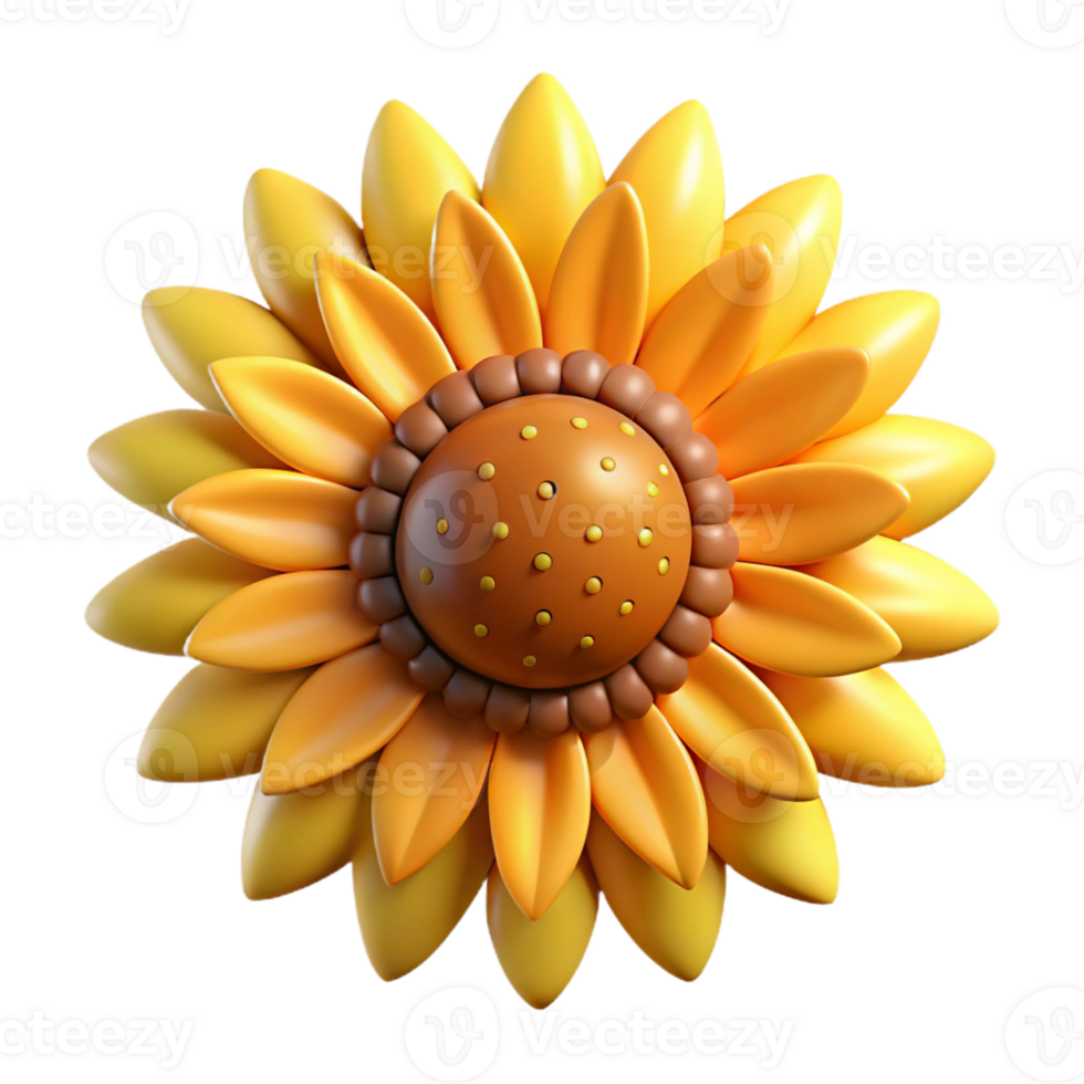 memorable impressionist Hyper-specific, concept art style, isolated cutout of a single, blooming sunflower head with visible seeds and petals with Transparent Background genuine png