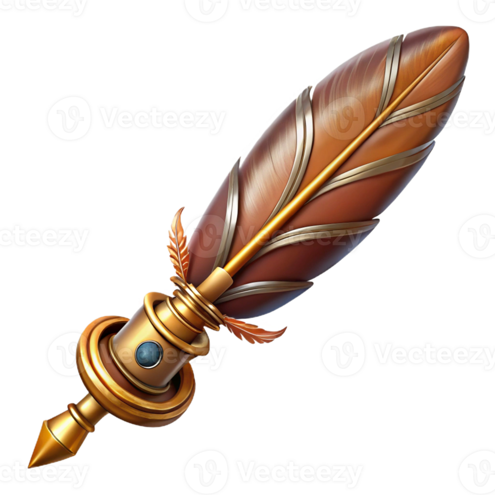joyful captivating Steampunk quill pen with a brass nib and intricate engravings with Transparent Background genuine png