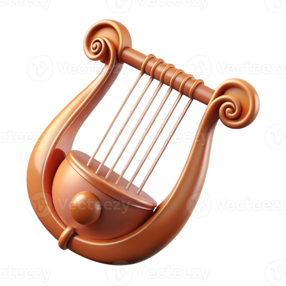 magnificent tropical Ultra-detailed photorealistic isolated cutout of a single, ancient Greek lyre, strings intact with Transparent Background high resolution png