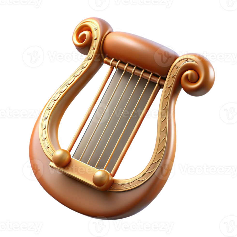 exceptional victorian Ultra-detailed photorealistic isolated cutout of a single, ancient Greek lyre, strings intact with Transparent Background professional png