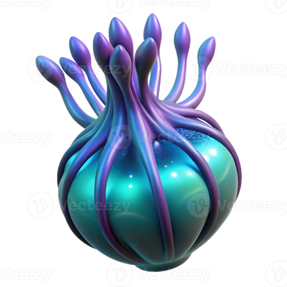 magnificent memorable Photorealistic, ultra-detailed, hyper-specific professional render of a single, bioluminescent alien seed pod with glowing tendrils with Transparent Background png