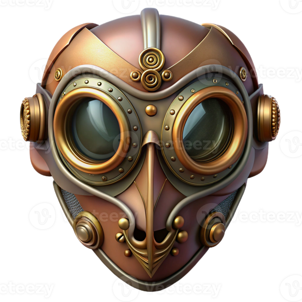 harmonious immaculate Steampunk mask with intricate filigree and tinted lenses with Transparent Background expertly shot png