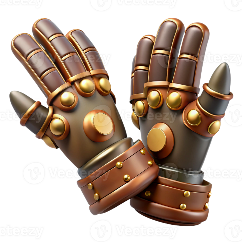 calm spectacular Steampunk gloves with articulated finger joints and copper plating with Transparent Background fine detail png