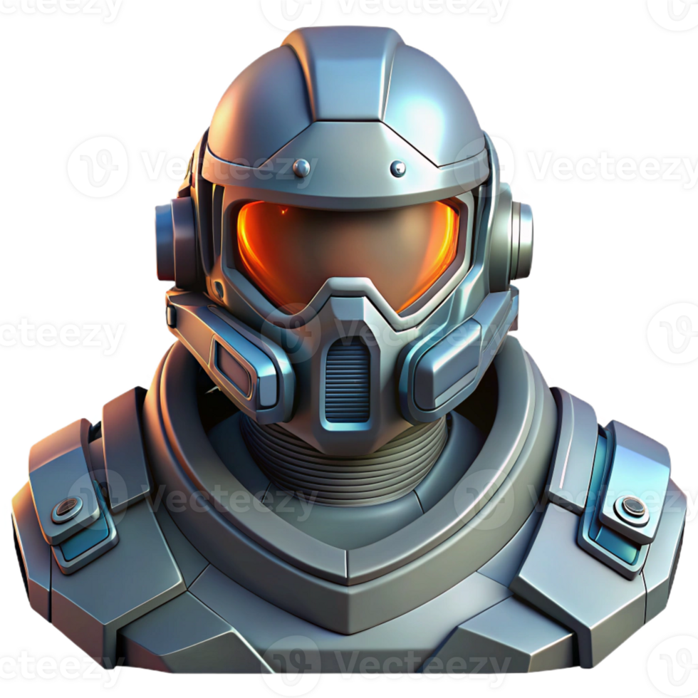 intense breathtaking Concept art style, isolated cutout of a futuristic, heavy-duty power armor helmet with integrated HUD with Transparent Background luxury png