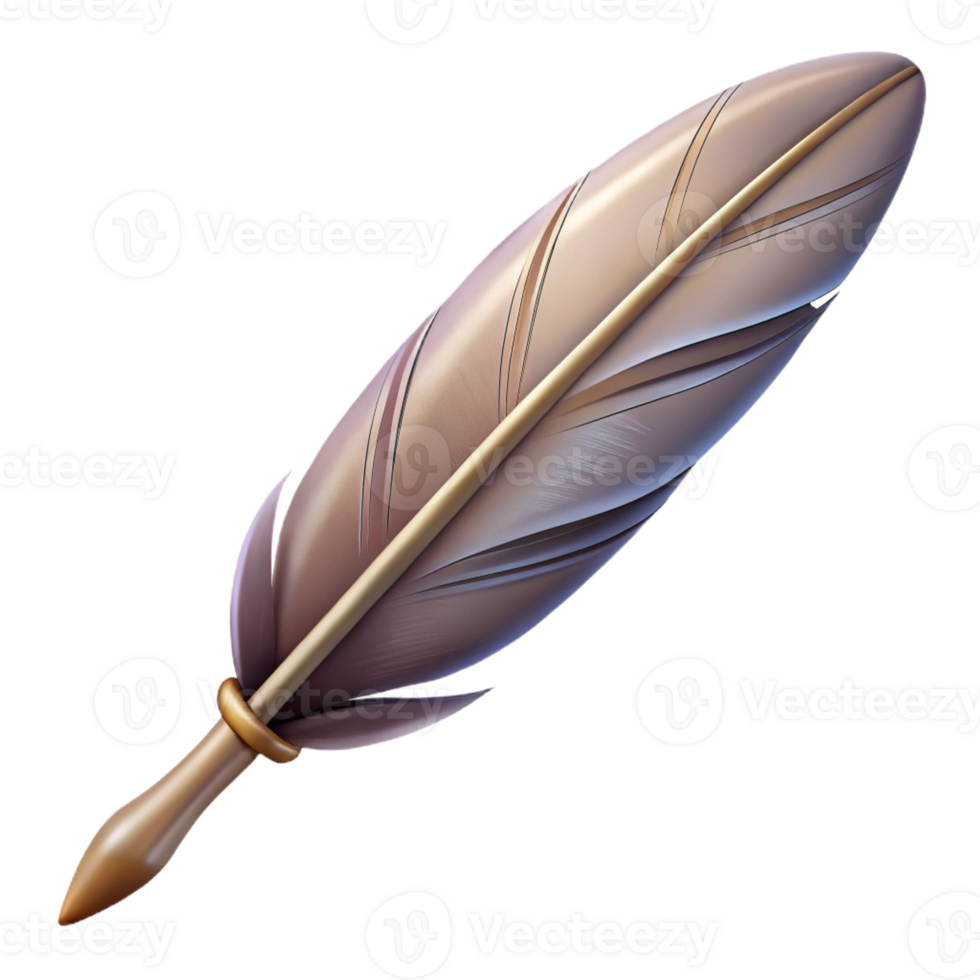 majestic renaissance Ultra-detailed, professional render, concept art style of a single, feather quill with intricate barbs Isolated cutout with Transparent Background flawless png