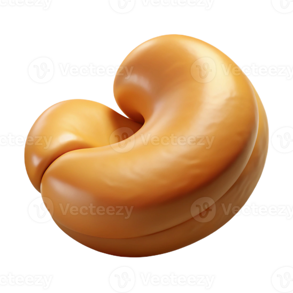 majestic exceptional Isolated cutout, hyper-specific, photorealistic rendering of a single, raw cashew nut still in its shell with Transparent Background png