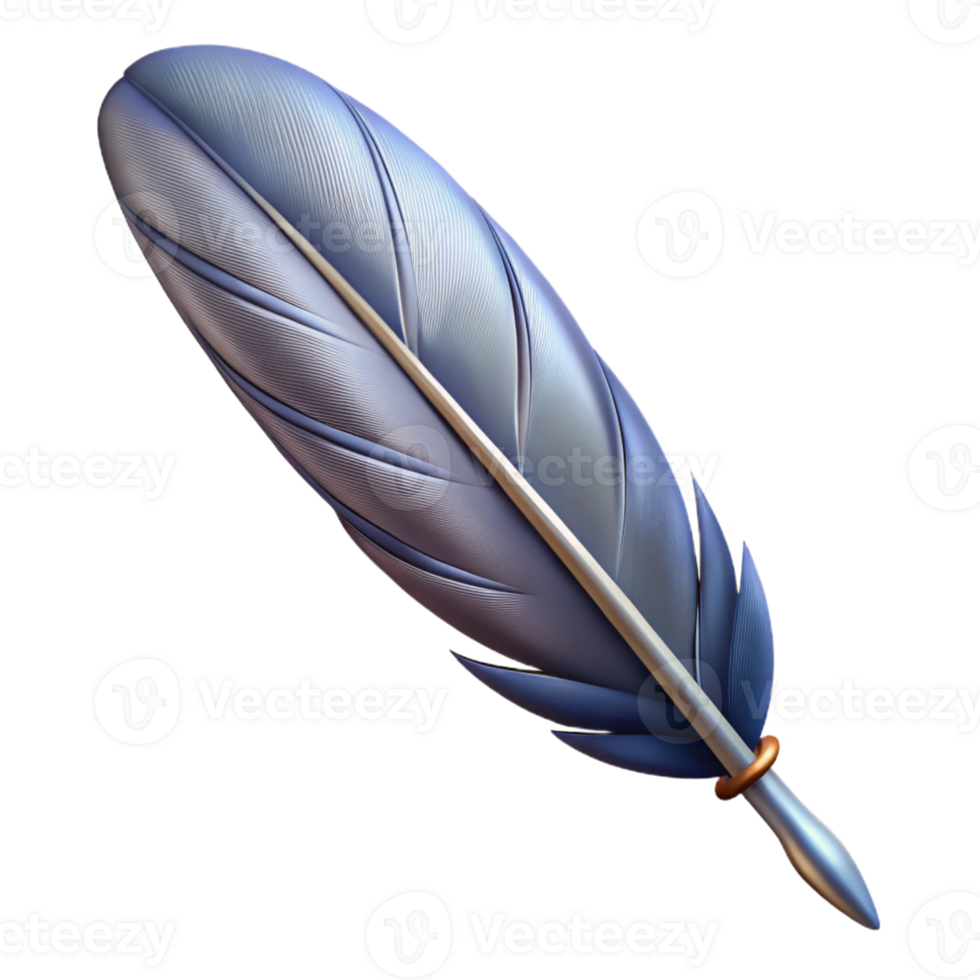 gorgeous melancholic retro Ultra-detailed, professional render, concept art style of a single, feather quill with intricate barbs Isolated cutout with Transparent Background luxury png