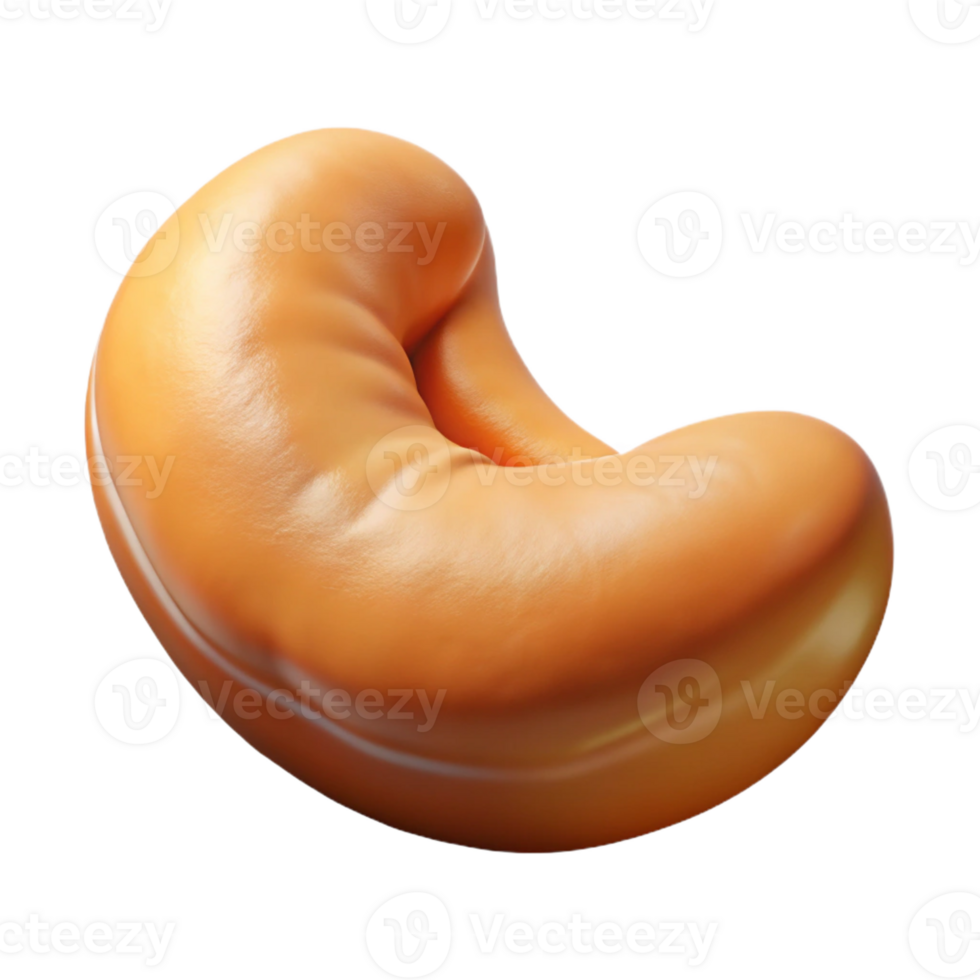 glorious surreal Isolated cutout, hyper-specific, photorealistic rendering of a single, raw cashew nut still in its shell with Transparent Background luxury png