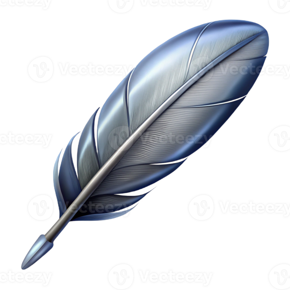 gorgeous minimalist Ultra-detailed, professional render, concept art style of a single, feather quill with intricate barbs Isolated cutout with Transparent Background artisan png