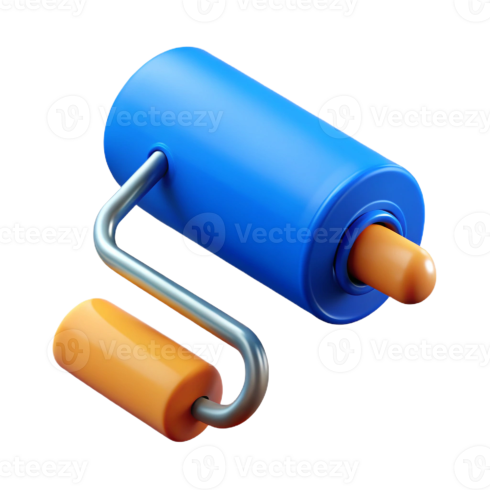 pristine memorable Paint roller with blue paint with Transparent Background png
