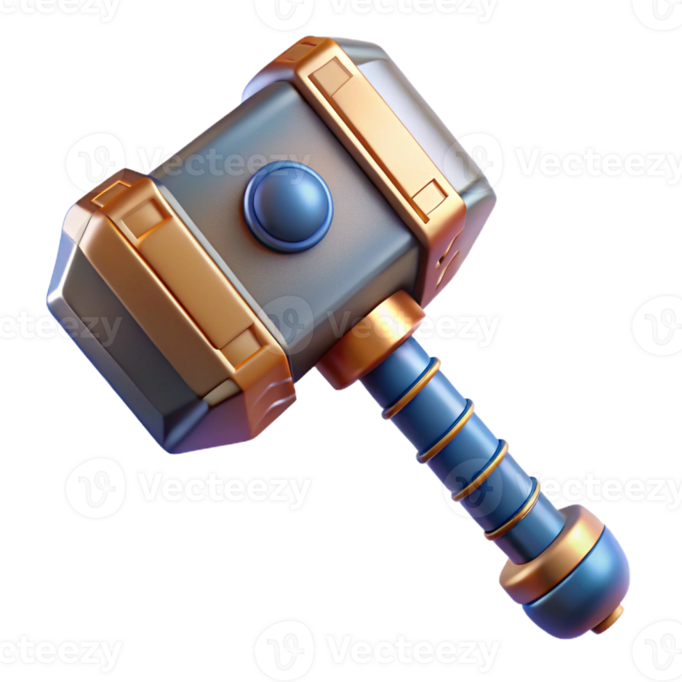 hypnotic avant-garde Concept art style render of a single, powerful Mjolnir hammer, intricate details, isolated cutout with Transparent Background ultra HD png