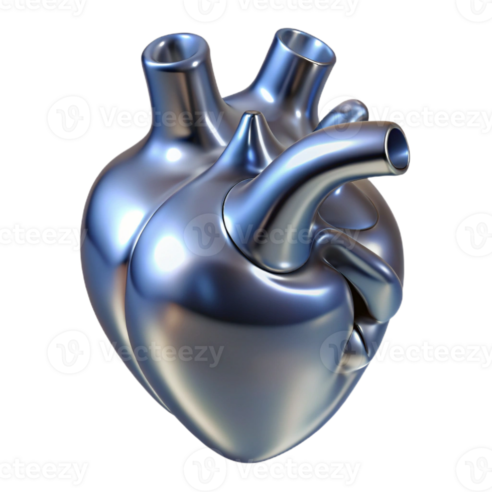 ethereal magnificent A single, stylized human heart made of liquid metal with Transparent Background impeccable png