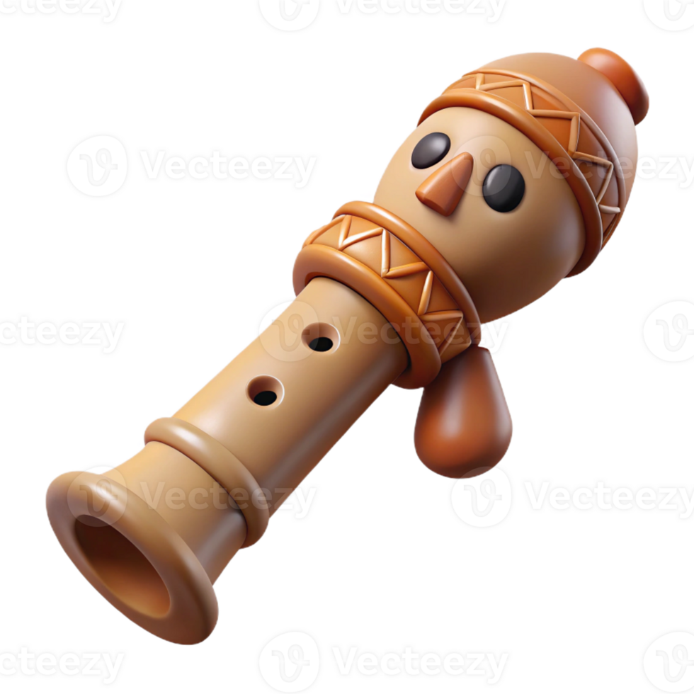 picturesque playful gothic Ultra-detailed, photorealistic isolated cutout of a tribal child's small bone flute with carved animal figures with Transparent Background expertly shot png