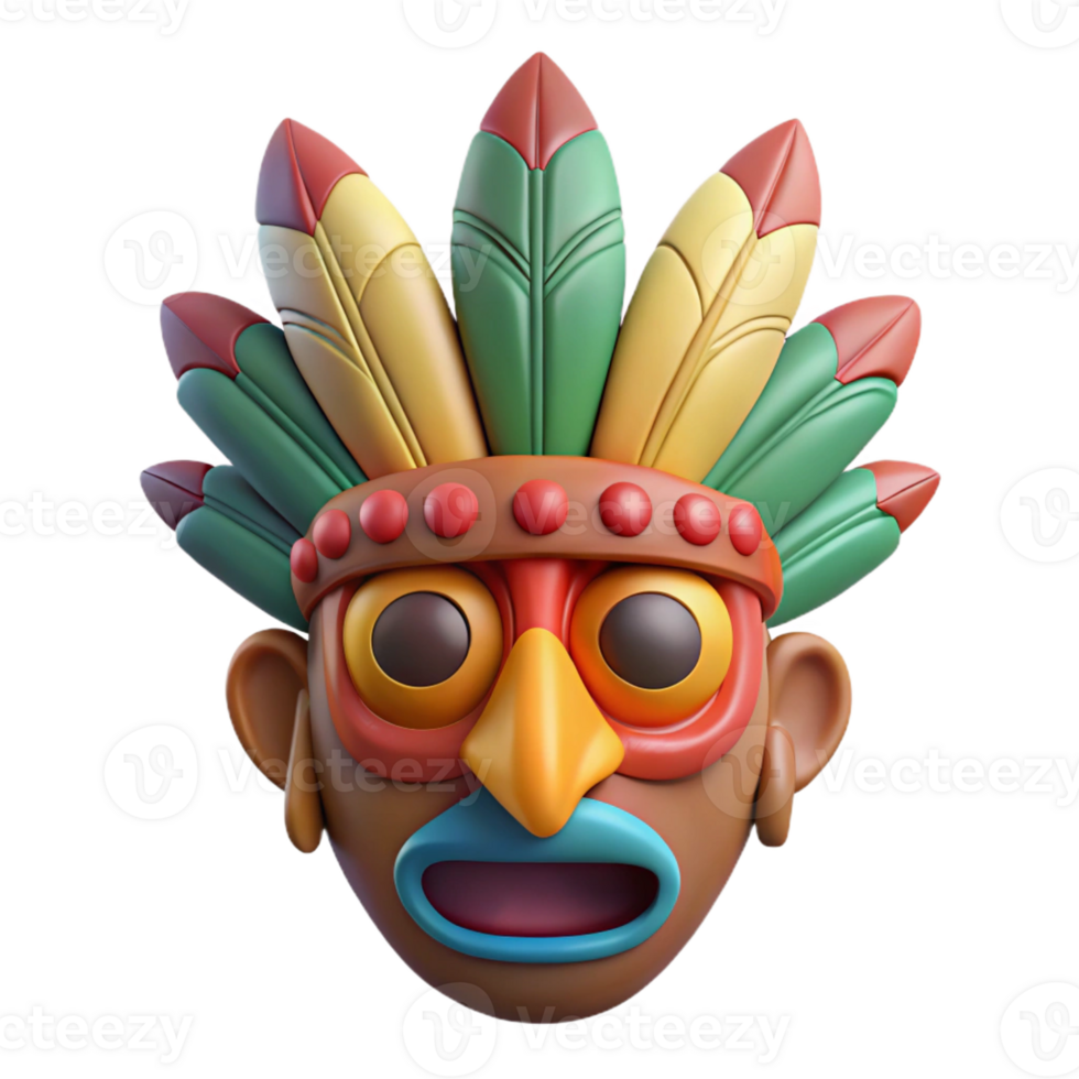 fascinating bold impressionist Concept art style, isolated cutout of a tribal musician's ceremonial mask with vibrant paint and feathers with Transparent Background top-tier png