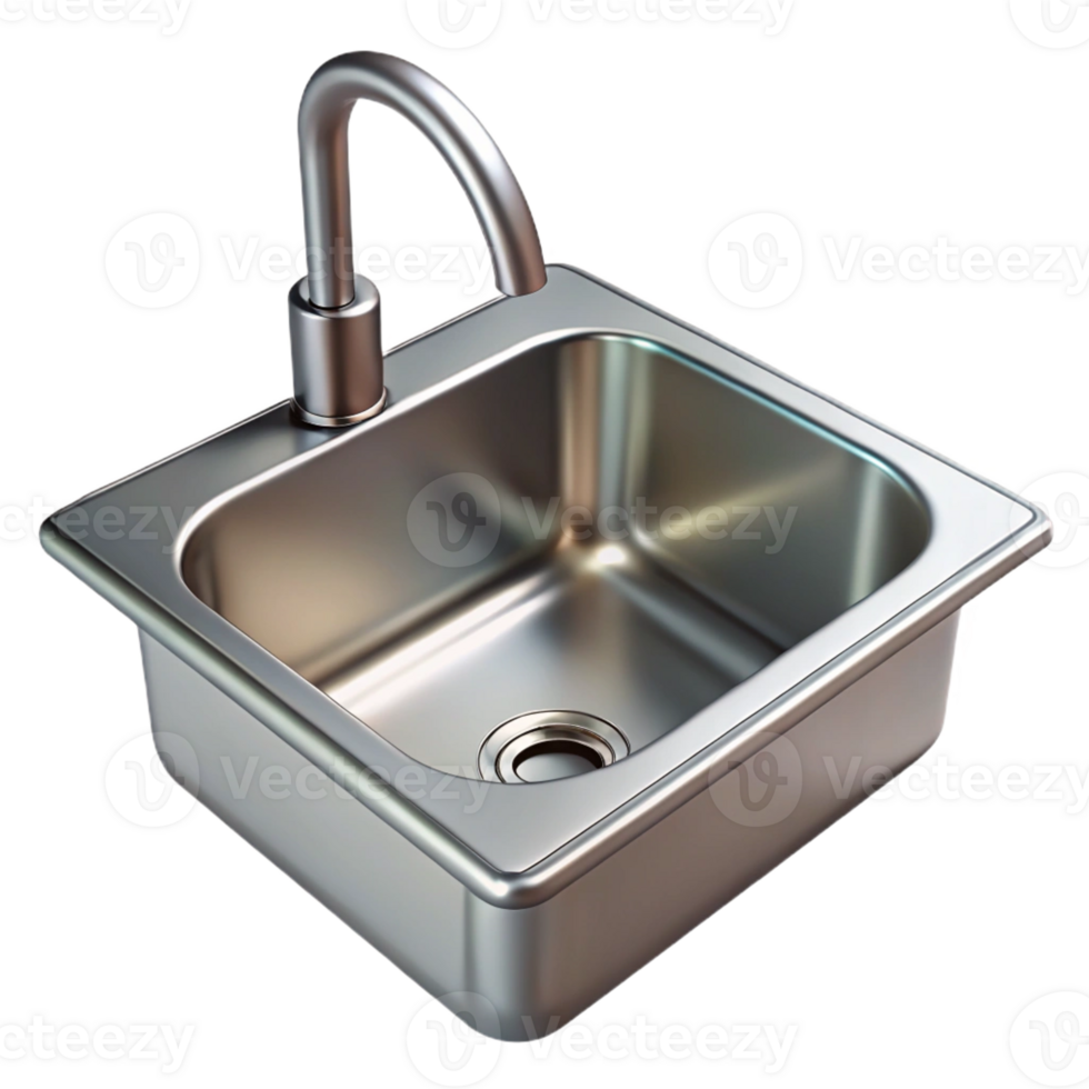 gorgeous minimalist Kitchen sink stainless steel with Transparent Background 8K png