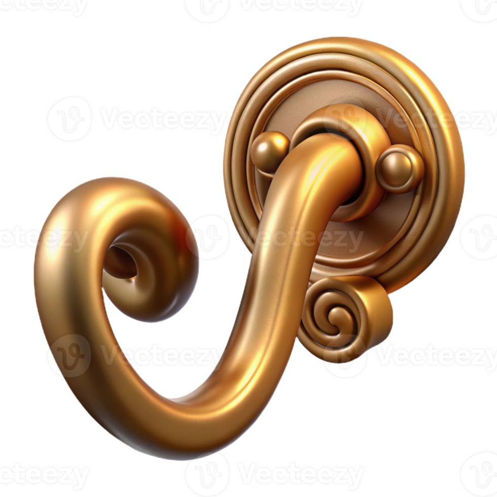inspired industrial Hyper-specific, ultra-detailed concept art style render of an Art Nouveau door handle, brass, flowing lines, isolated cutout with Transparent Background perfect clarity png