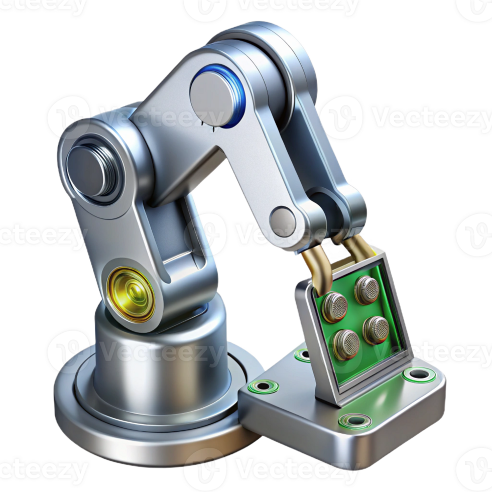 dreamy magnificent Hyper-specific, professional render of a high-tech, silver robotic arm holding a circuit board with Transparent Background 8K png