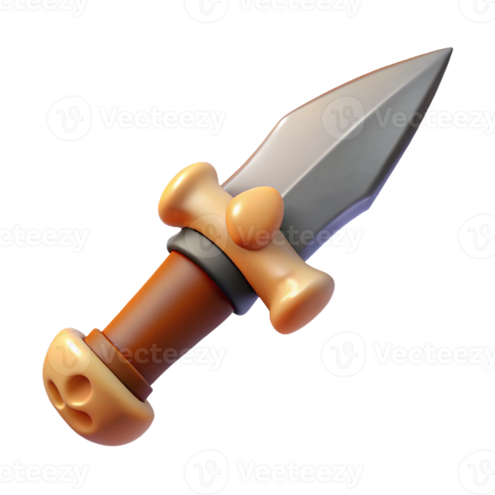 splendid exemplary Hyper-specific, professional render of a tribal warrior's iron dagger with a bone handle with Transparent Background png