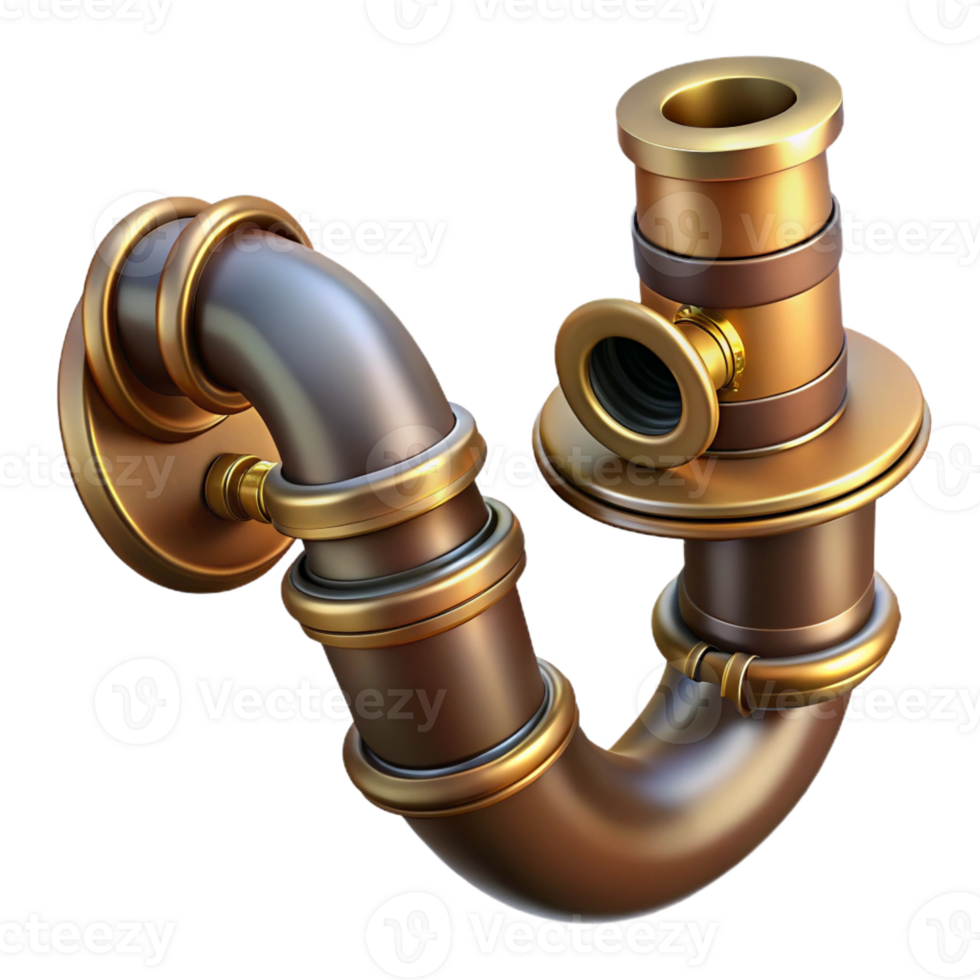 gorgeous joyful victorian Steampunk pipe with intricate bends and brass finish with Transparent Background exclusive png