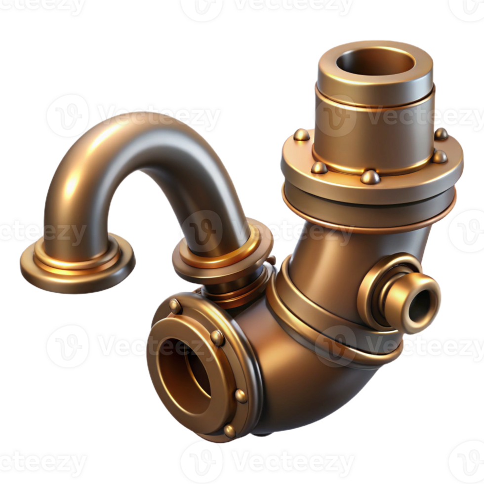 joyful exquisite Steampunk pipe with intricate bends and brass finish with Transparent Background professional png