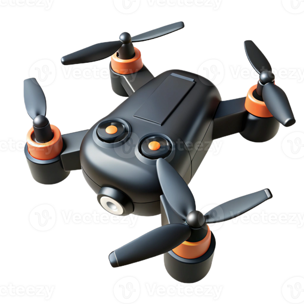 immaculate abstract Hyper-specific, professional render of a miniature, black drone with four propellers with Transparent Background sharp png