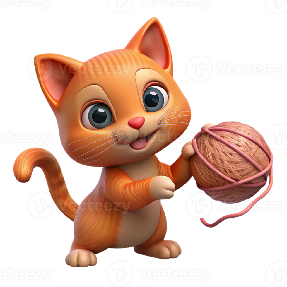 hypnotic baroque A playful kitten batting a yarn ball, with Transparent Background impeccable png