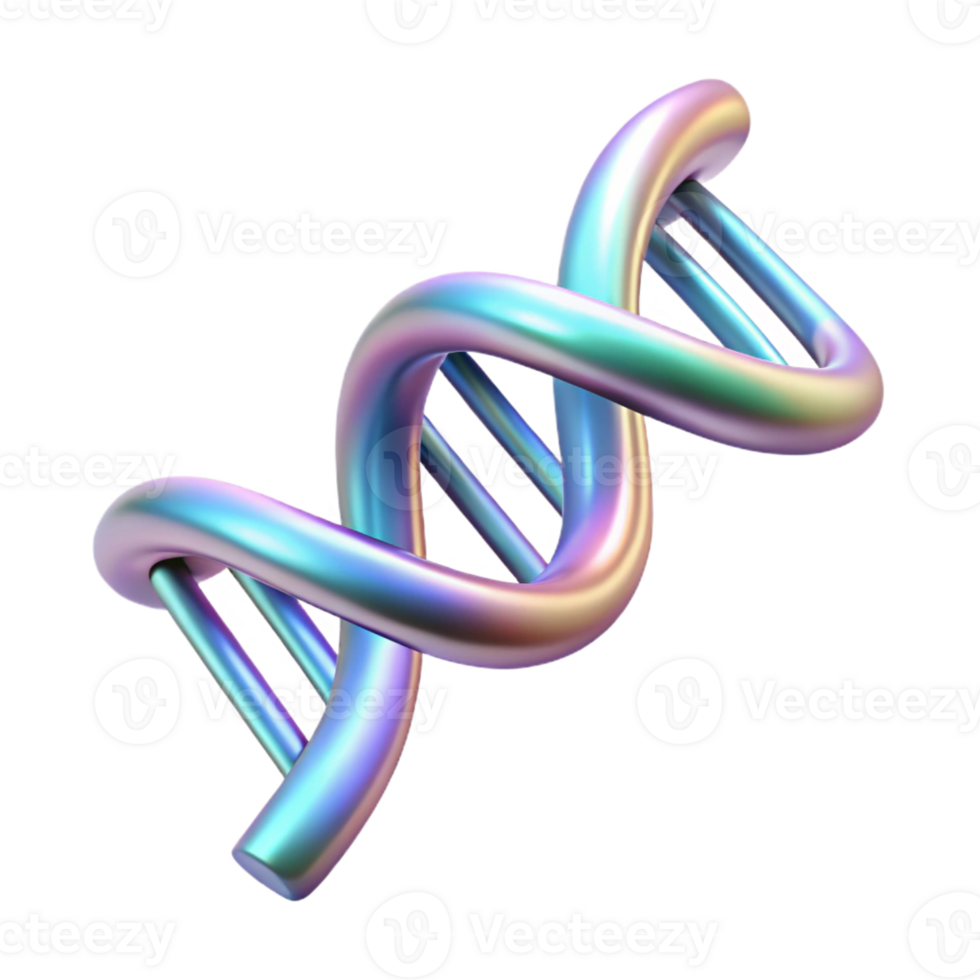 deslumbrante sonhadores vanguarda conceito arte estilo, isolado Cortar fora do uma holográfico projeção do uma dna Duplo hélice com transparente fundo feito à mão png